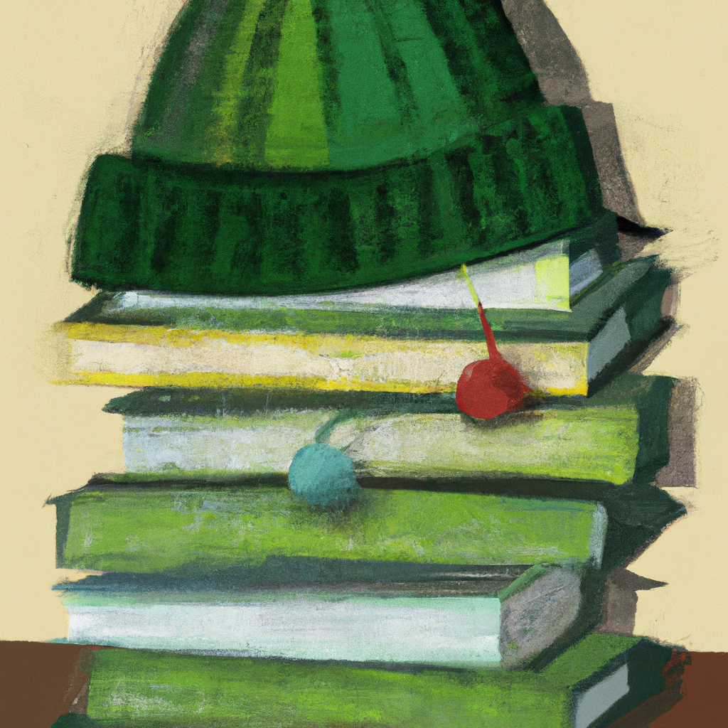 Woolly hat on a pile of books