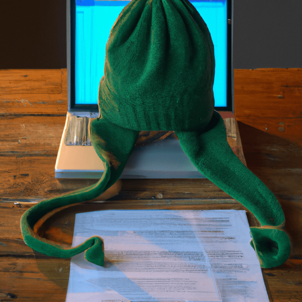 Woolly hat, using laptop